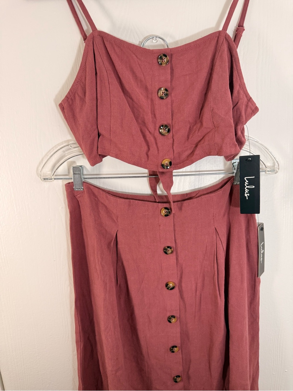 Lulu's Rose Mauve Button-Front Two-Piece Skirt Set